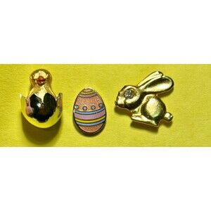 Three Vintage Easter pins Avon  1986 Hallmark & Golden Bunny w/rhinestone eye